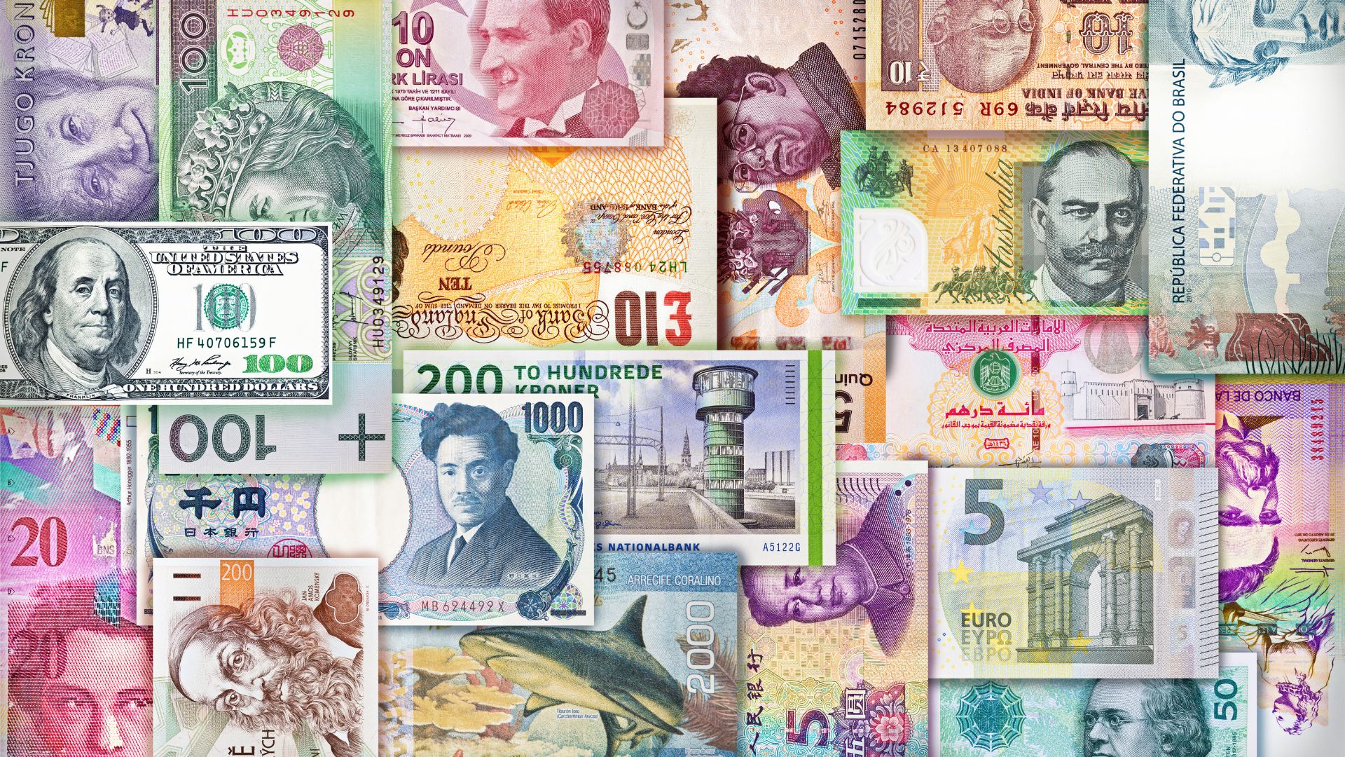 Currencies from different countries.